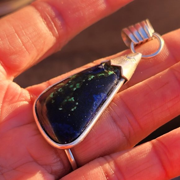 Amazing large azurmalachite Native American handmade 925 sterling silver pendant - Picture 12 of 16